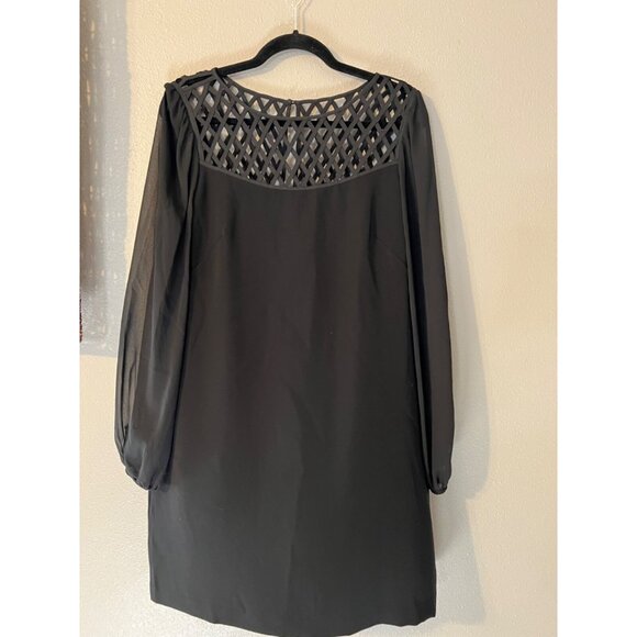 WHBM Shift Dress 10 Black Career Church Washable 3/4 Long Sleeve Lattice Trim - Picture 10 of 10